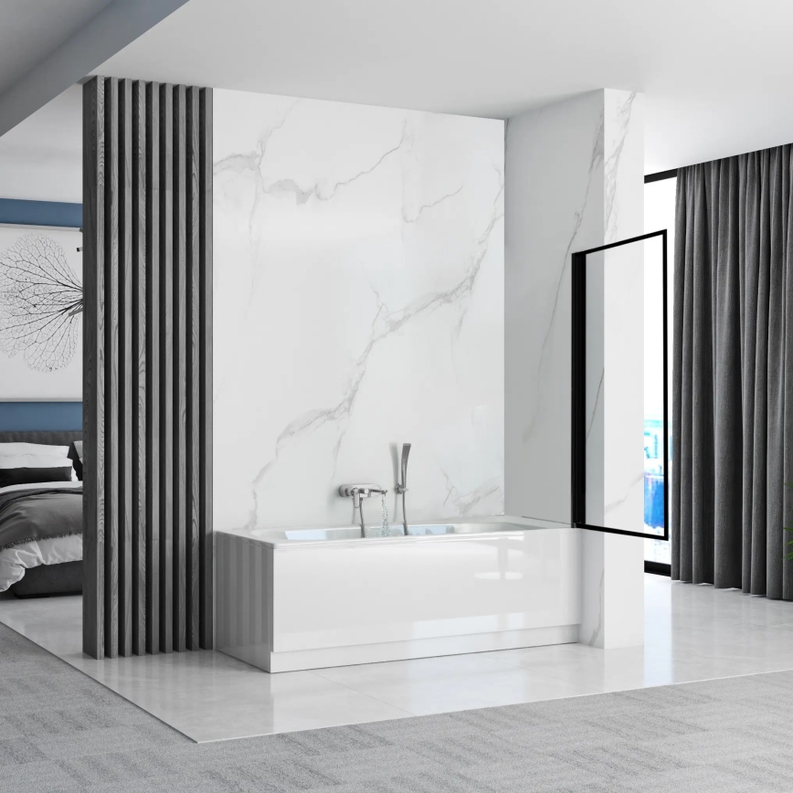 REA-K7633 - Painel móvel para banheira LAGOS 140x80 cm preto/transparente