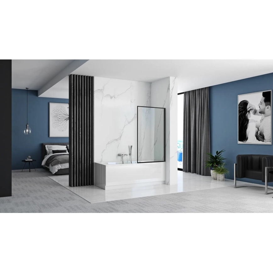 REA-K7633 - Painel móvel para banheira LAGOS 140x80 cm preto/transparente