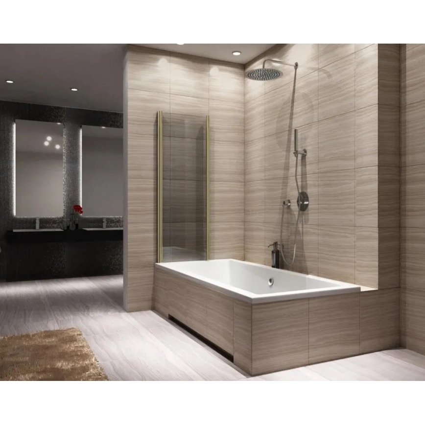 REA-K9777 - Painel dobrável para banheira AGAT 140x100 cm, acabamento dourado escovado/vidro transparente