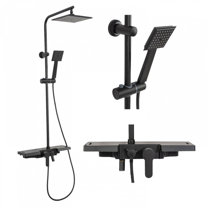 REA-P0636 - Conjunto de duche BRAVO com misturador, preto mate