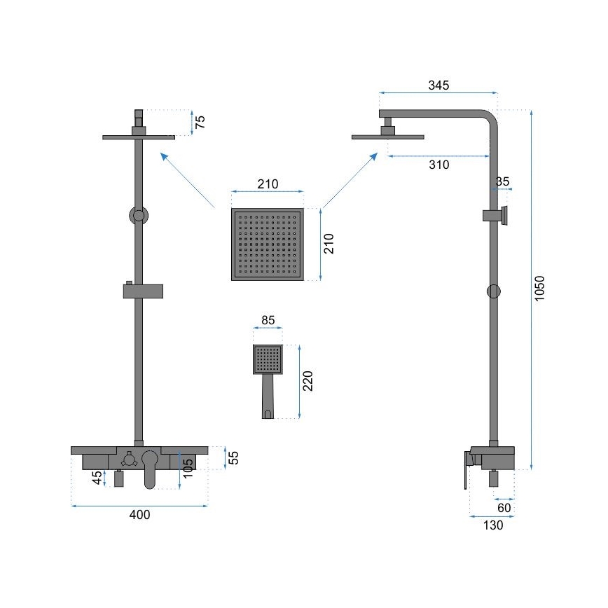 REA-P0636 - Conjunto de duche BRAVO com misturador, preto mate