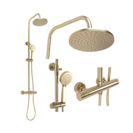 REA-P2323 - Conjunto de duche com bateria termostática PAROT, acabamento dourado escovado
