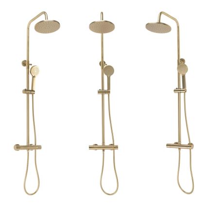 REA-P2323 - Conjunto de duche com bateria termostática PAROT, acabamento dourado escovado