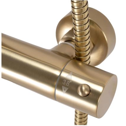 REA-P2323 - Conjunto de duche com bateria termostática PAROT, acabamento dourado escovado