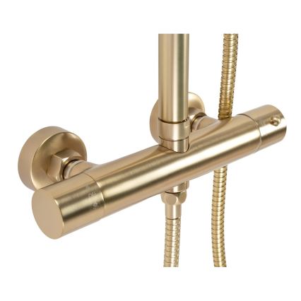 REA-P2323 - Conjunto de duche com bateria termostática PAROT, acabamento dourado escovado