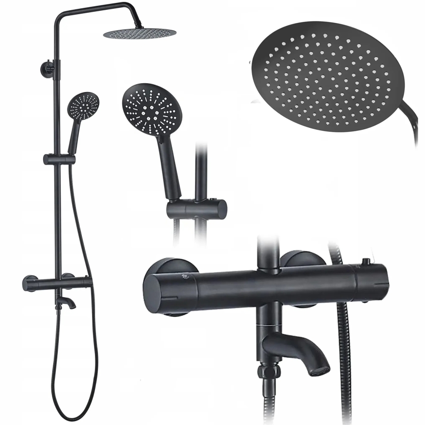 REA-P4113 - Conjunto de duche com misturador termostático LUNGO preto mate