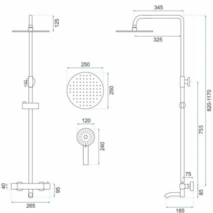 REA-P4113 - Conjunto de duche com misturador termostático LUNGO preto mate