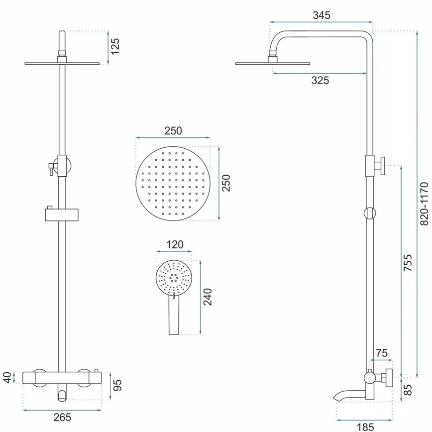 REA-P4113 - Conjunto de duche com misturador termostático LUNGO preto mate
