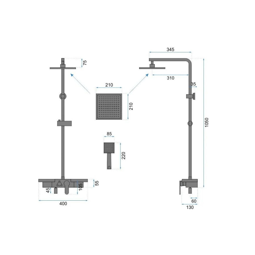 REA-P4121 - Conjunto de duche com misturador BRAVO, acabamento dourado escovado