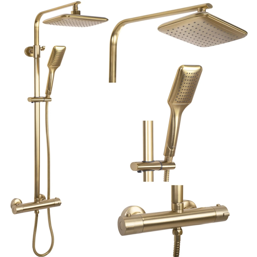 REA-P5004 - Conjunto de duche com misturador termostático TOM, acabamento dourado escovado