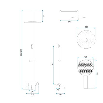 REA-P5960 - Conjunto de duche com bateria termostática LUNGO DIAMOND dourado