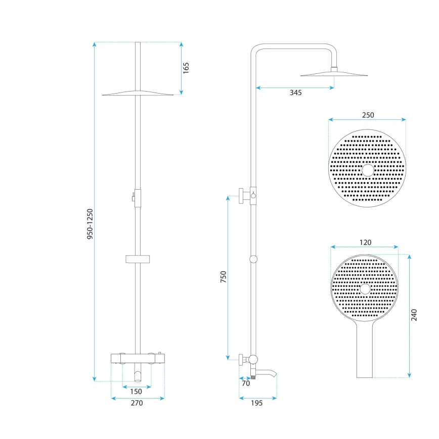 REA-P5961 - Conjunto de duche com misturador termostático LUNGO DIAMOND, cromo brilhante
