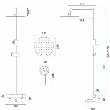 REA-P6386 - Conjunto de duche com misturador termostático LUNGO titânio