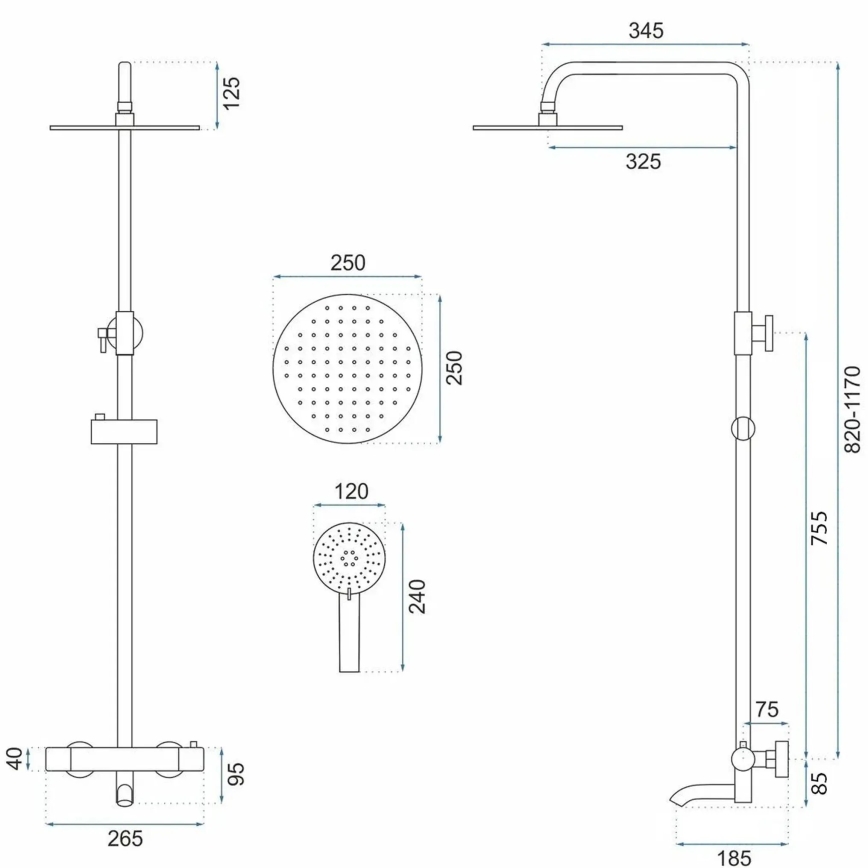 REA-P6386 - Conjunto de duche com misturador termostático LUNGO titânio