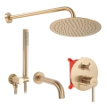 REA-P6609 - Conjunto de duche com misturador de encastre LUNGO, acabamento dourado escovado