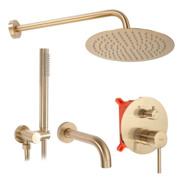 REA-P6609 - Conjunto de duche com misturador de encastre LUNGO, acabamento dourado escovado