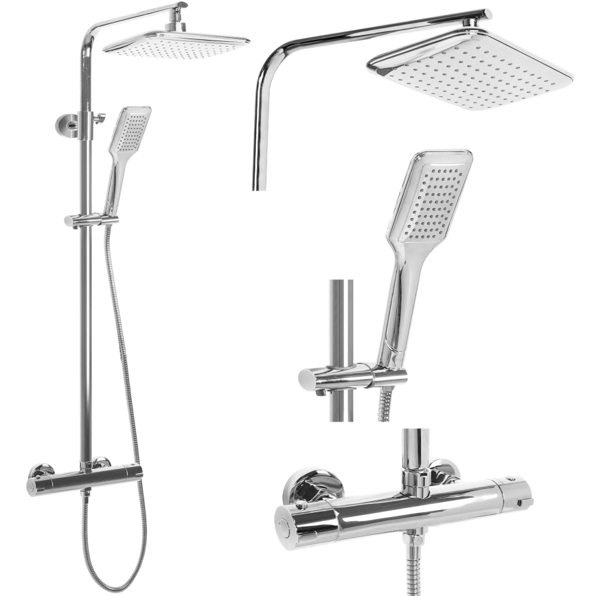 REA-P7100 - Conjunto de duche com misturador termostático TOM, acabamento em cromo brilhante