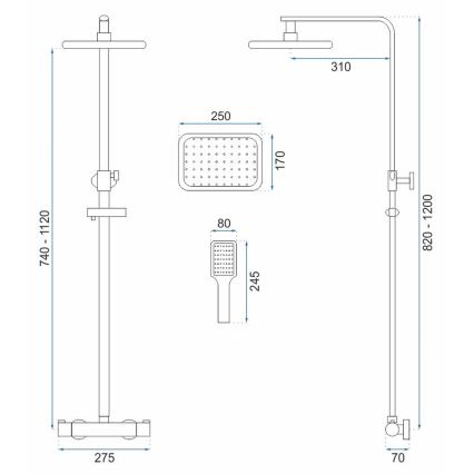 REA-P7100 - Conjunto de duche com misturador termostático TOM, acabamento em cromo brilhante