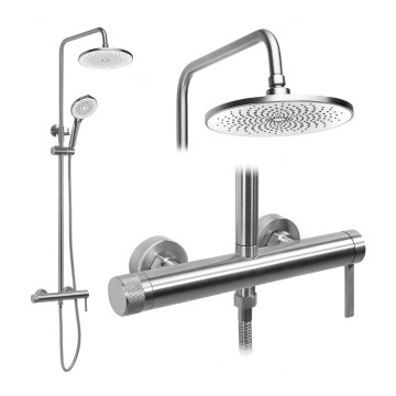 REA-P9498 - Conjunto de duche RIVO com misturador em aço escovado
