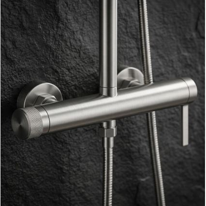 REA-P9498 - Conjunto de duche RIVO com misturador em aço escovado