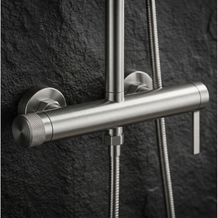 REA-P9498 - Conjunto de duche RIVO com misturador em aço escovado