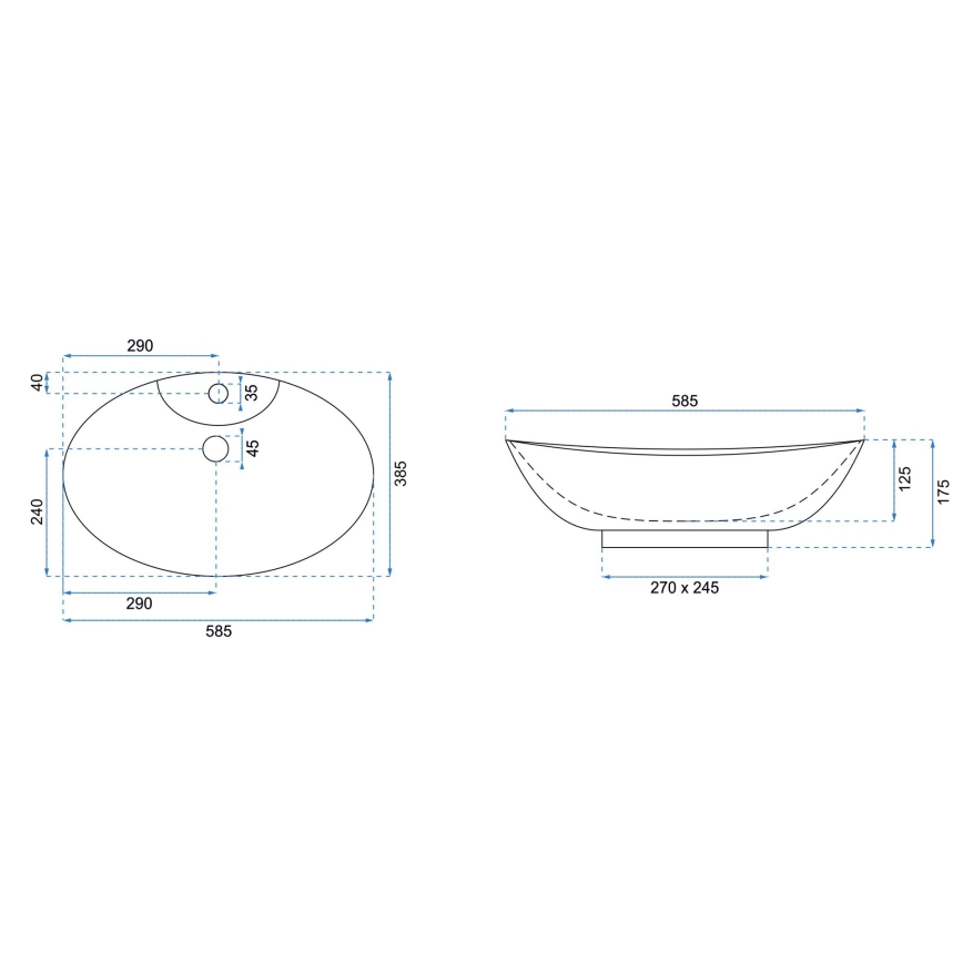 REA-U0160 - Lavatório para bancada ROSA 38,5x58,5 cm cerâmica/branco brilhante