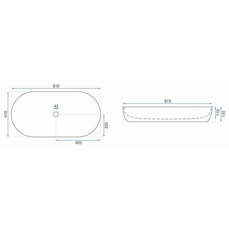 REA-U0563 - Lavatório de bancada CLEO 41x81 cm cerâmica/branco brilhante