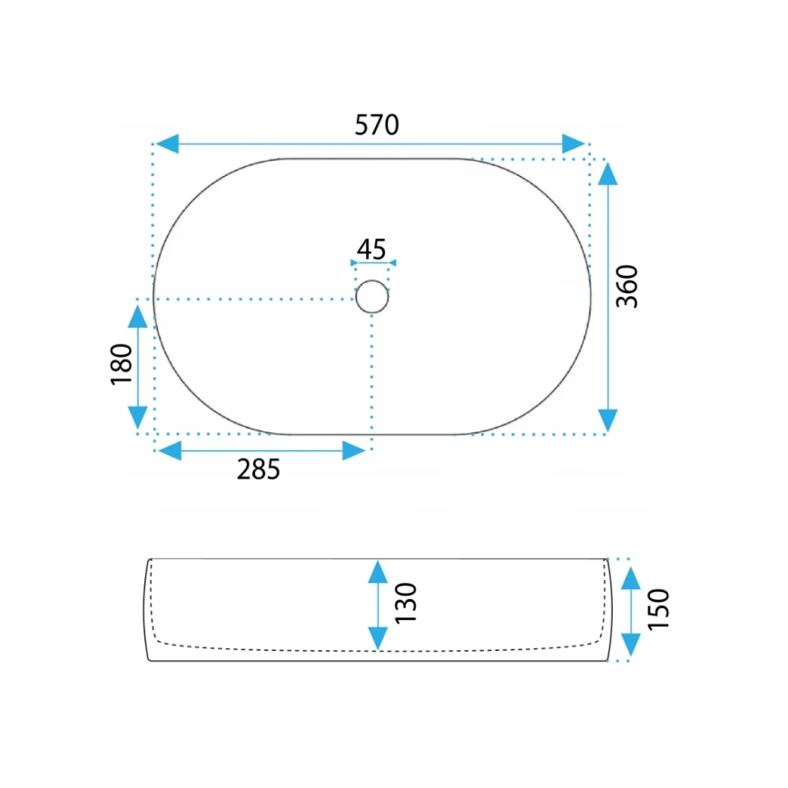 REA-U0600 - Lavatório de bancada ALMA 36x57 cm cerâmica/branco brilhante