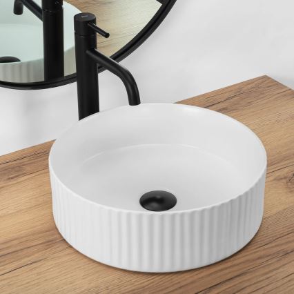 REA-U0601 - Lavatório de bancada DELIA 36 cm branco brilhante/imitação de pedra