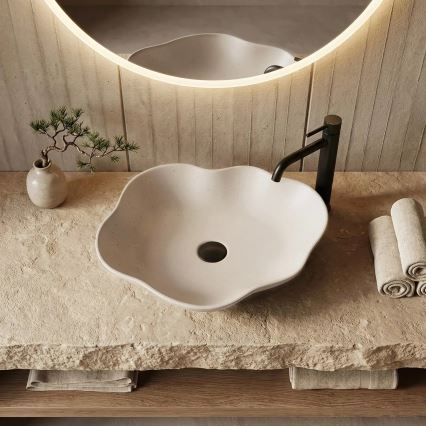 REA-U0617 - Lavatório de sobrepor PEARL 38x50,5 cm cerâmica/bege/imitação de pedra
