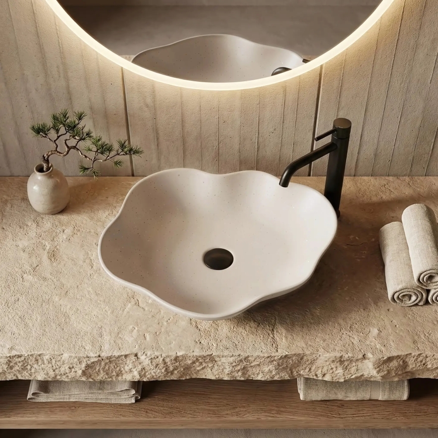 REA-U0617 - Lavatório de sobrepor PEARL 38x50,5 cm cerâmica/bege/imitação de pedra