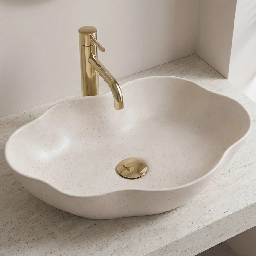REA-U0617 - Lavatório de sobrepor PEARL 38x50,5 cm cerâmica/bege/imitação de pedra