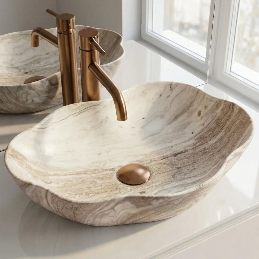 REA-U0618 - Lavatório de bancada PEARL 38x50,5 cm cerâmica/bege/imitação de pedra