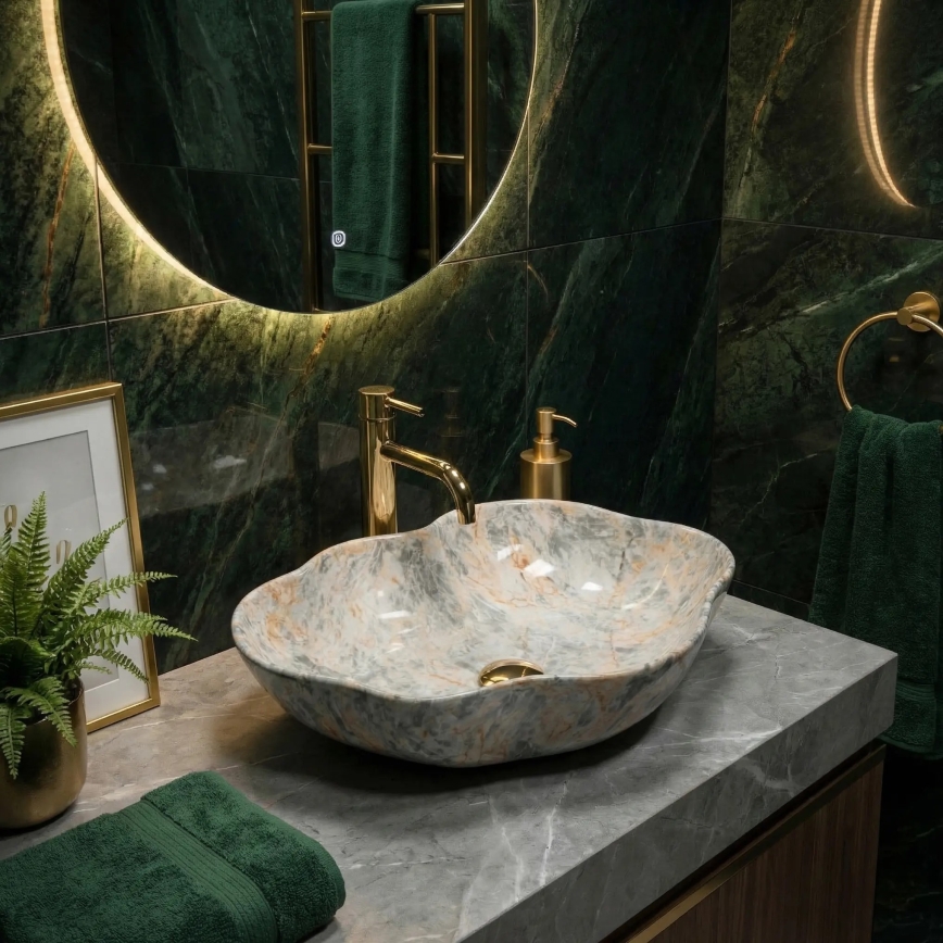 REA-U0620 - Lavatório de bancada PEARL 38x50,5 cm cerâmica/cinzento/bege/imitação de pedra