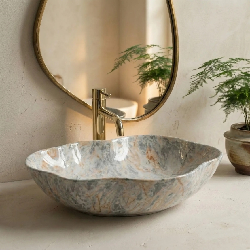 REA-U0620 - Lavatório de bancada PEARL 38x50,5 cm cerâmica/cinzento/bege/imitação de pedra