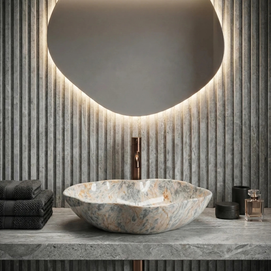 REA-U0620 - Lavatório de bancada PEARL 38x50,5 cm cerâmica/cinzento/bege/imitação de pedra