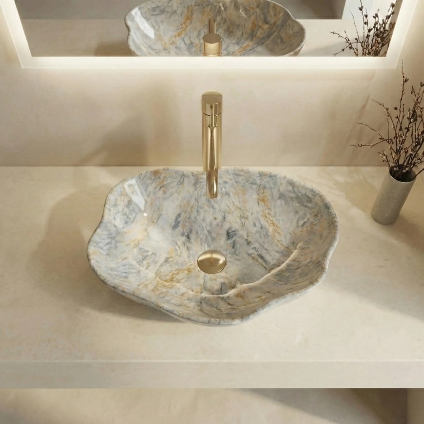 REA-U0620 - Lavatório de bancada PEARL 38x50,5 cm cerâmica/cinzento/bege/imitação de pedra