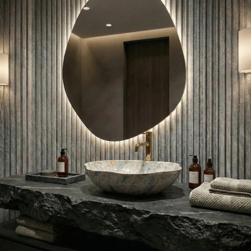 REA-U0620 - Lavatório de bancada PEARL 38x50,5 cm cerâmica/cinzento/bege/imitação de pedra