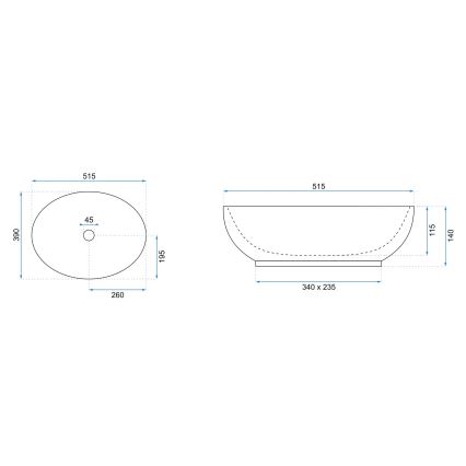 REA-U0627 - Lavatório de sobrepor CAROLA 39x51,5 cm cerâmica/bege/castanho