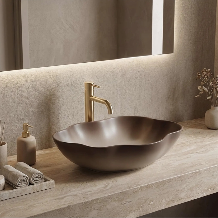 REA-U0629 - Lavatório de bancada PEARL 38x50,5 cm cerâmica/castanho