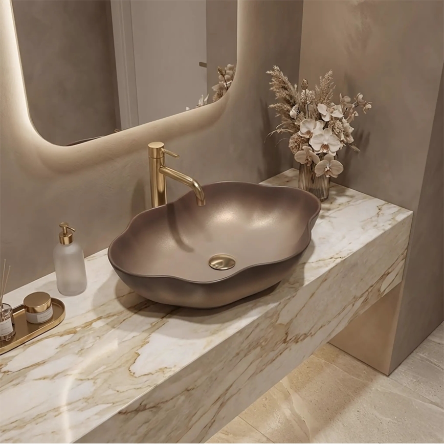 REA-U0629 - Lavatório de bancada PEARL 38x50,5 cm cerâmica/castanho