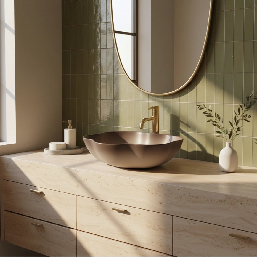 REA-U0629 - Lavatório de bancada PEARL 38x50,5 cm cerâmica/castanho