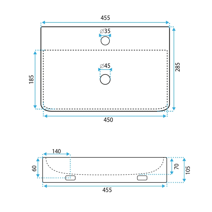 REA-U0630 - Lavatório de bancada/suspenso NAOMI 28,5x45,5 cm cerâmica/branco