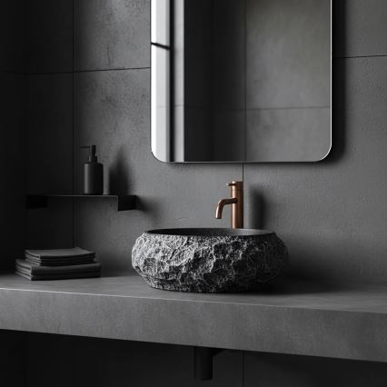 REA-U0634 - Lavatório de bancada MIKA GABRO 38x50 cm preto/imitação de pedra