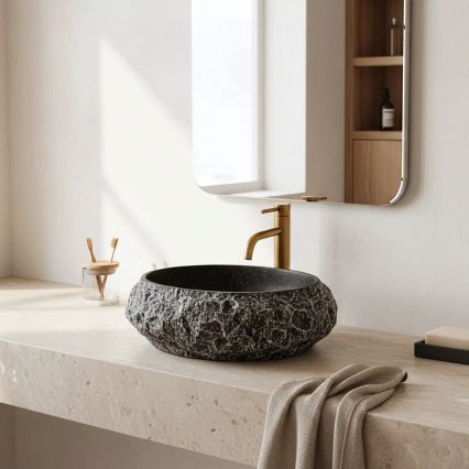 REA-U0634 - Lavatório de bancada MIKA GABRO 38x50 cm preto/imitação de pedra