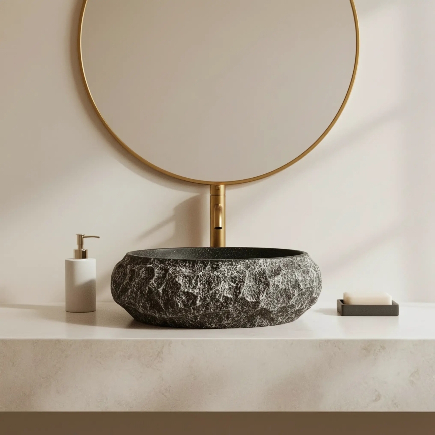 REA-U0634 - Lavatório de bancada MIKA GABRO 38x50 cm preto/imitação de pedra