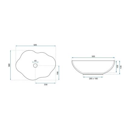 REA-U0696 - Lavatório de bancada PEARL 38 x 50,5 cm cerâmica/branco brilhante/dourado