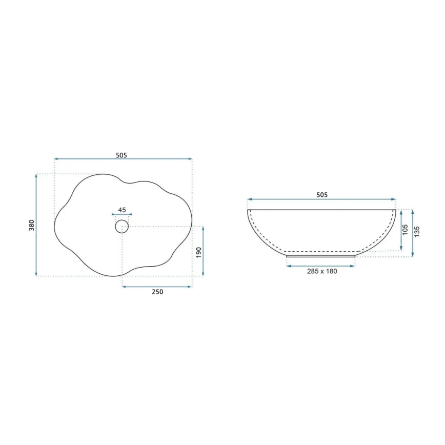 REA-U0696 - Lavatório de bancada PEARL 38 x 50,5 cm cerâmica/branco brilhante/dourado