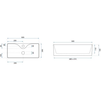 REA-U0699 - Lavatório de sobrepor MERY 25 x 50,5 cm cerâmica/branco brilhante