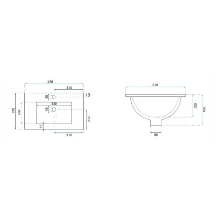 REA-U0786 - Lavatório embutido DAFNE 47x62 cm cerâmica/branco brilhante